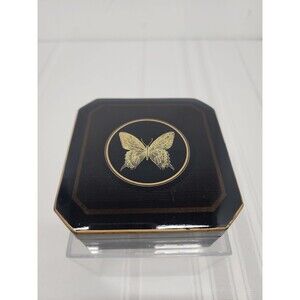 Otagiri Papillon Black&Gold Lacquered Box With 6 Coasters 1970's Barware Japan